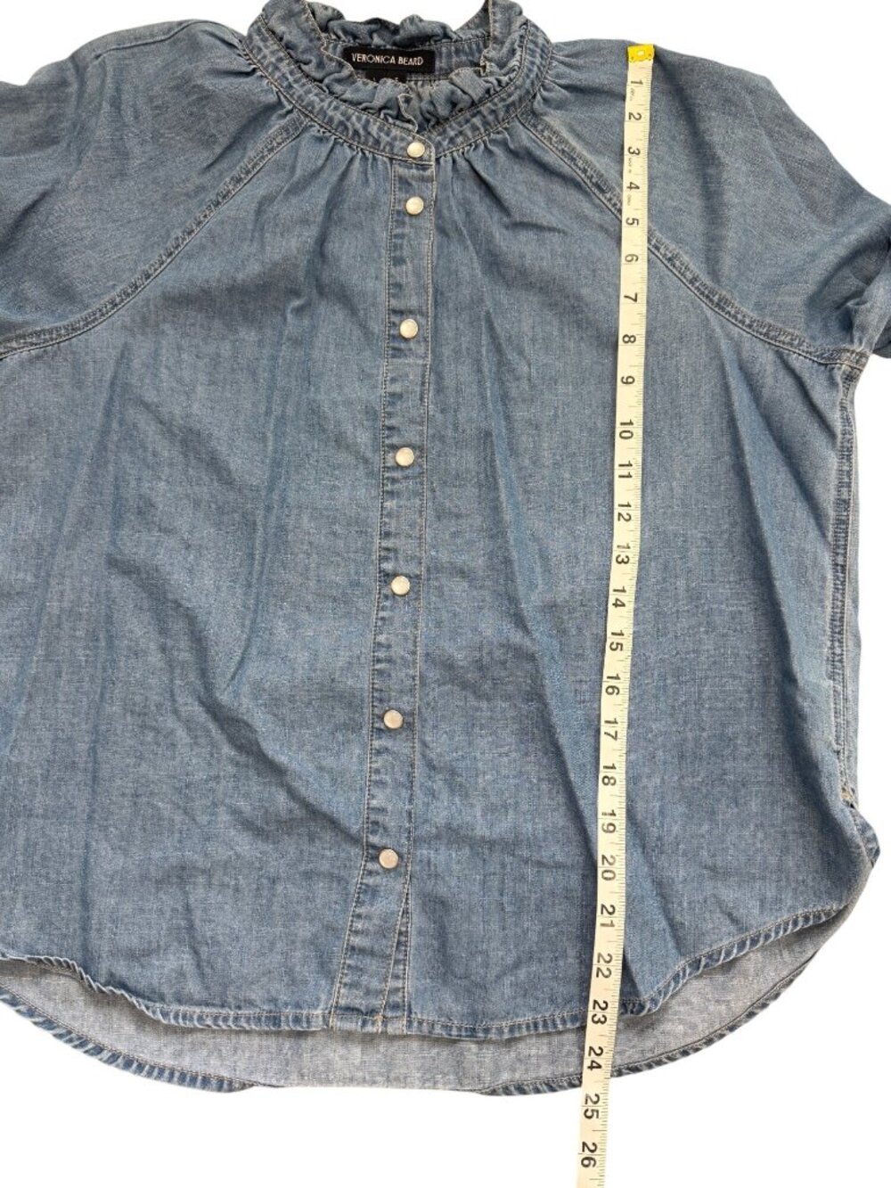 Veronica Beard Womens Size L Calisto Chambray Top Ruffle-Neck Button-Up Blue - Picture 7 of 9